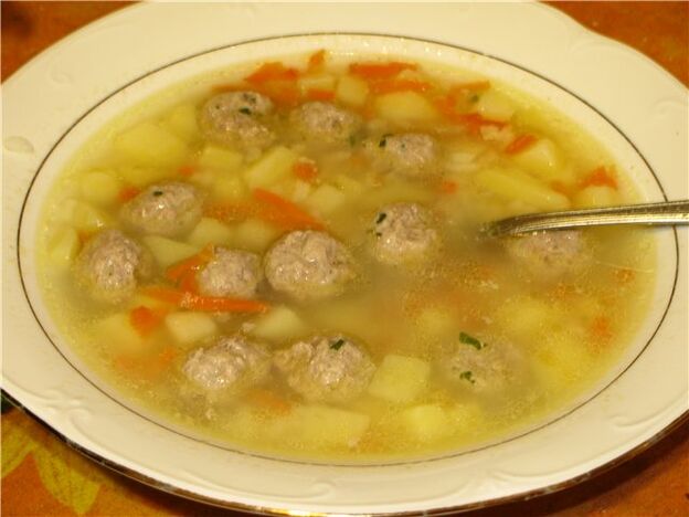 Meatball vegetable soup - a light dish in the weekly diet menu